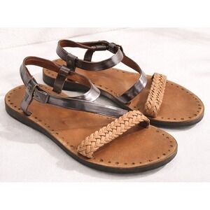 UGG Jordyne US 11 Brown & Silver Braided Leather Strappy Sandals Resort Vacation